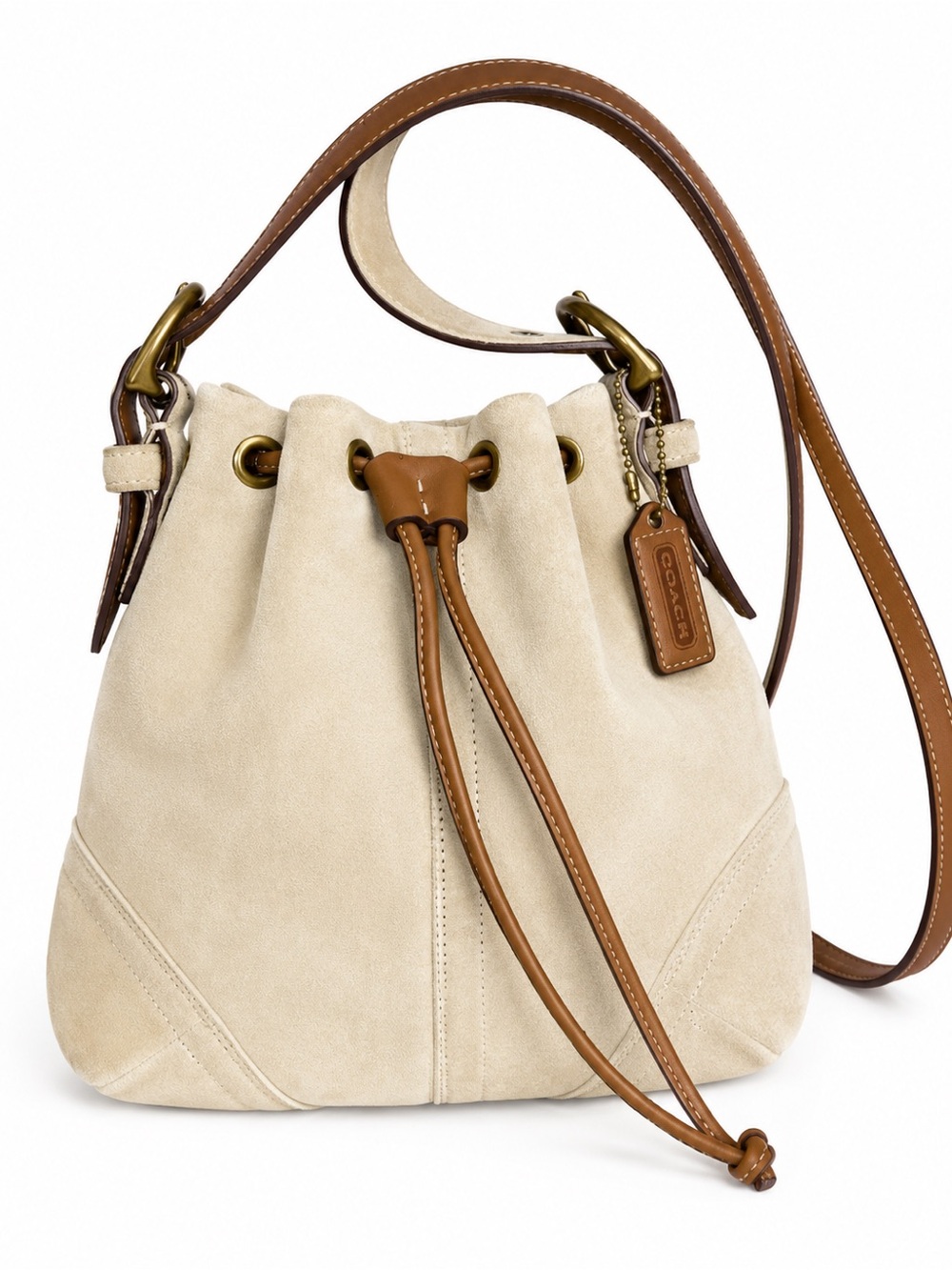 Coach Beige Suede Drawstring Bucket Bag